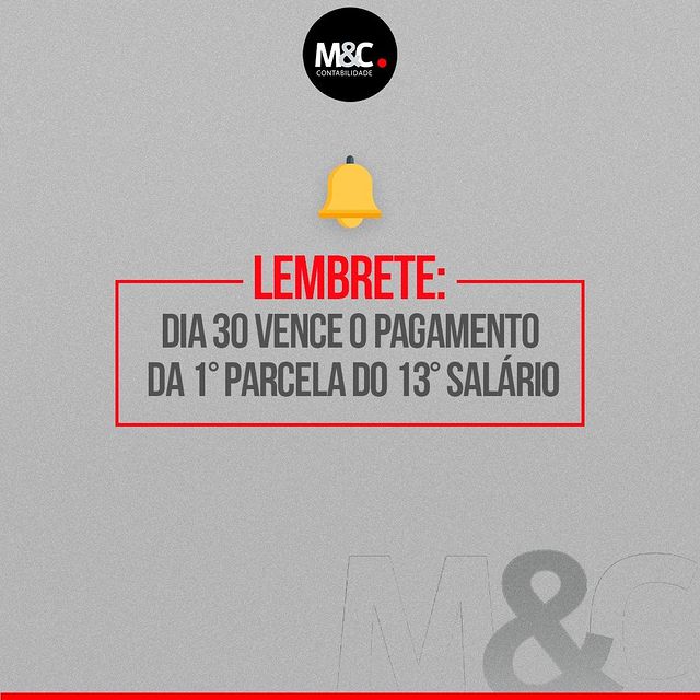 Lembrete: Dia 30 vence o pagamento da 1º parcela do 13º salário